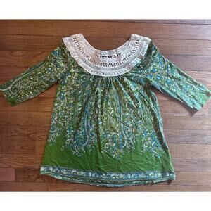 Meadow Rue by Anthropologie XS Boho crochet collar floral top
